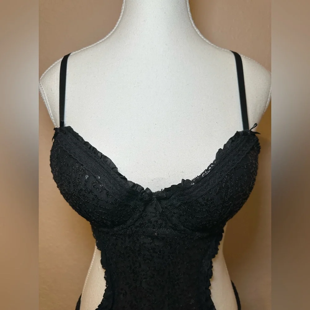 Victoria’s Secret Sexy Little Things Black‎ Sequin Lace Maid Lingerie Set 34C 🖤